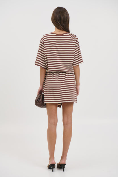 Anastasia Tee Dress Chocolate Stripe - FINAL SALE