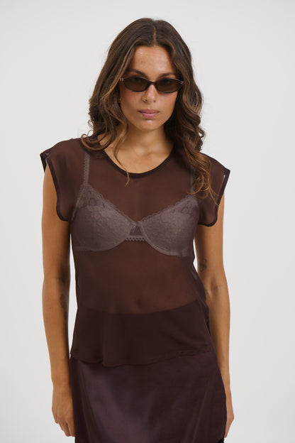 Camille Sheer Top Chocolate