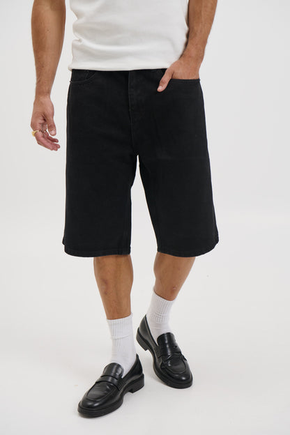 Flint Baggy Denim Jort Black