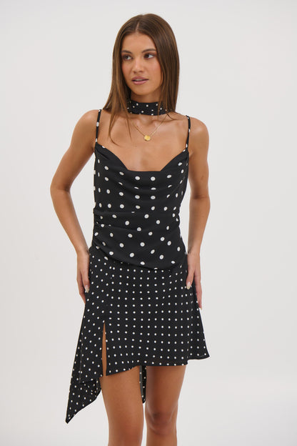 Alora Scoop Dress Black Polka