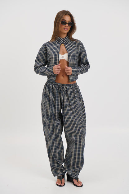 Aura Jacket Navy Lemon Plaid