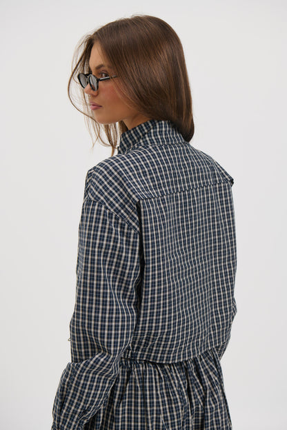 Aura Jacket Navy Lemon Plaid
