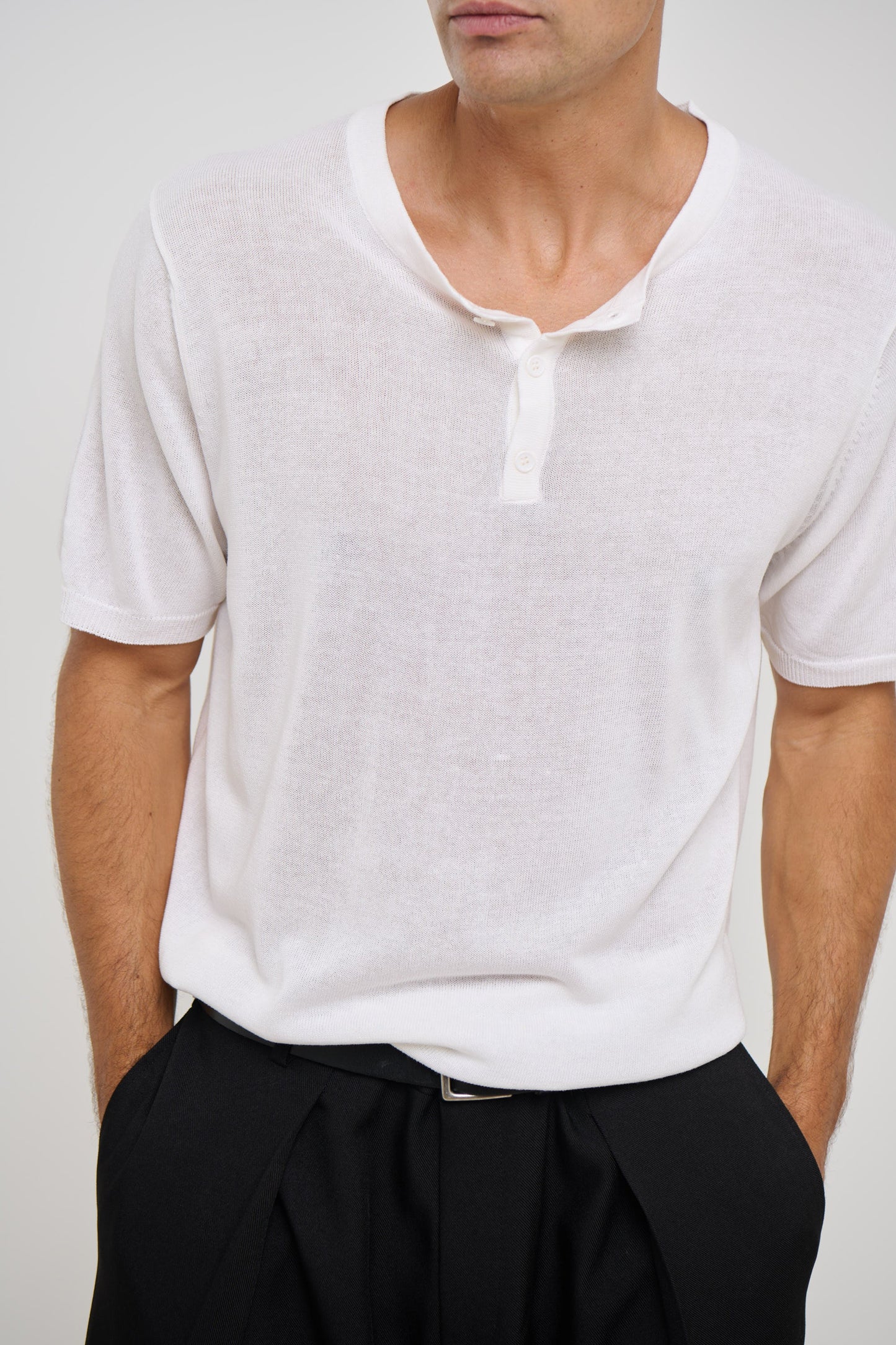 Knitted Henley Tee White