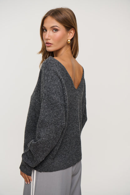 Jaymes V-Back Sweater Dark Grey