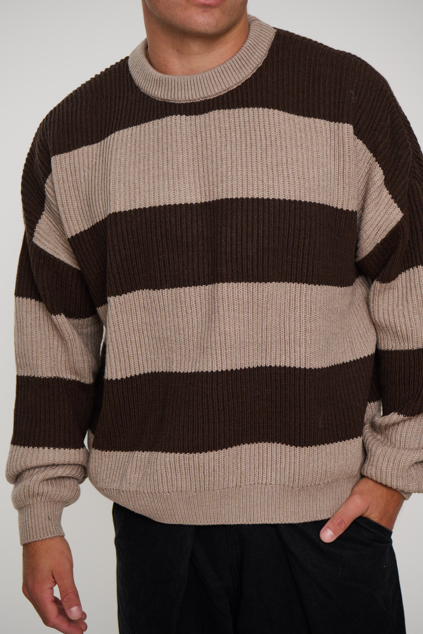 Drop Sleeve Heavy Knit Choc Stripe - FINAL SALE