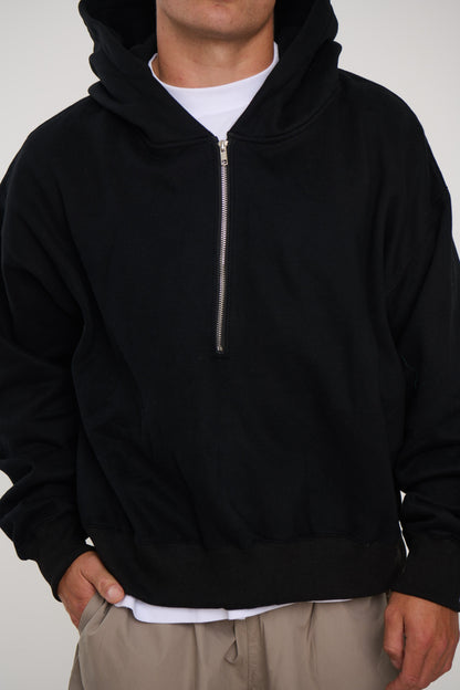 Half Zip Heavyweight Hood Black - FINAL SALE