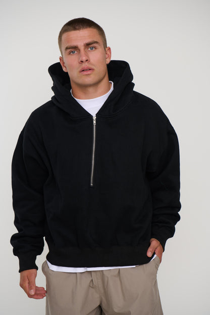 Half Zip Heavyweight Hood Black - FINAL SALE