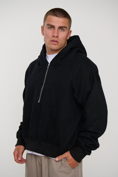 Half Zip Heavyweight Hood Black - FINAL SALE