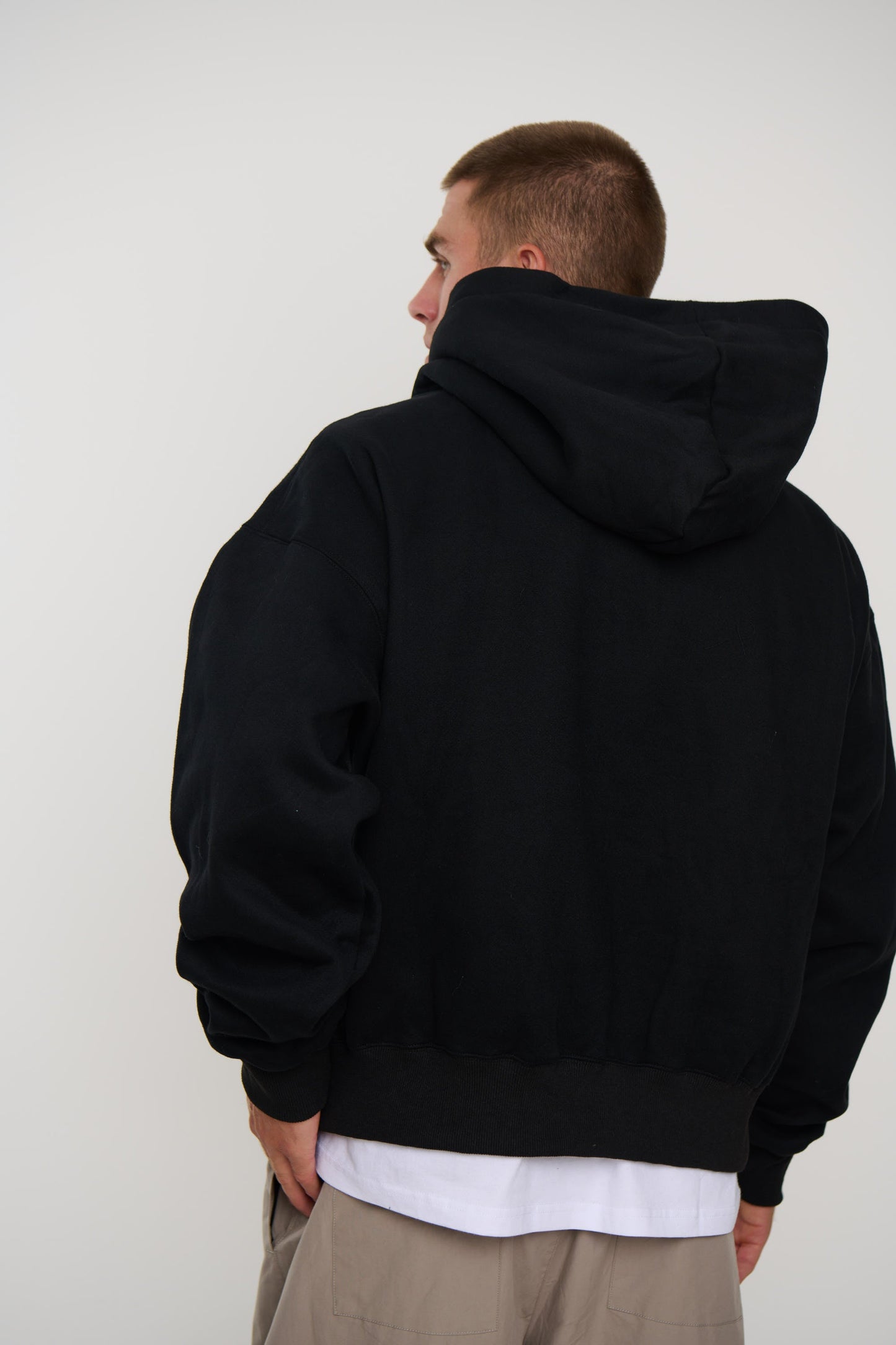 Half Zip Heavyweight Hood Black - FINAL SALE