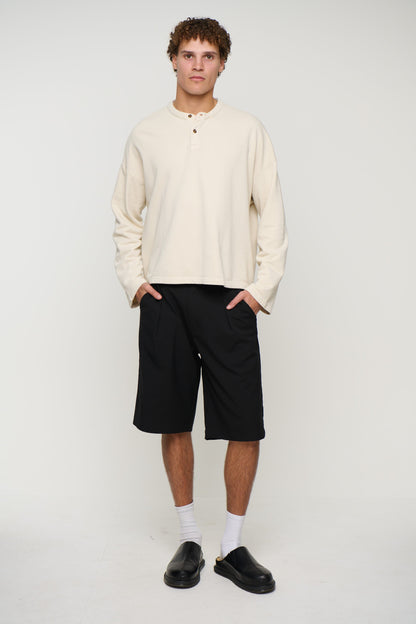 Fleece Crop Henley Ivory