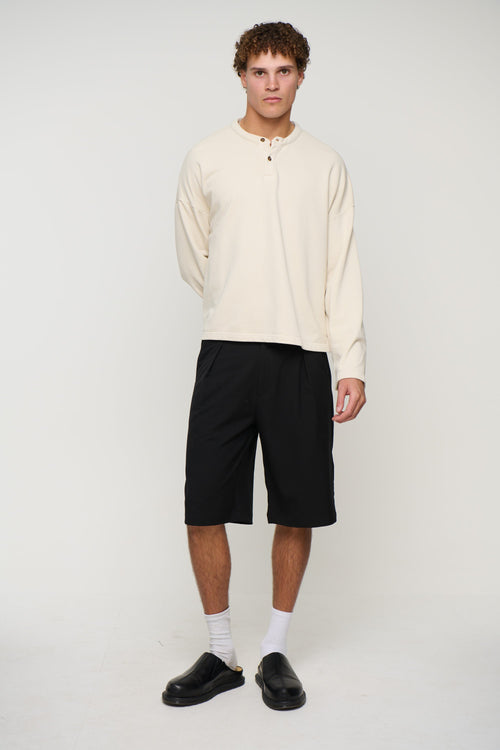 Fleece Crop Henley Ivory