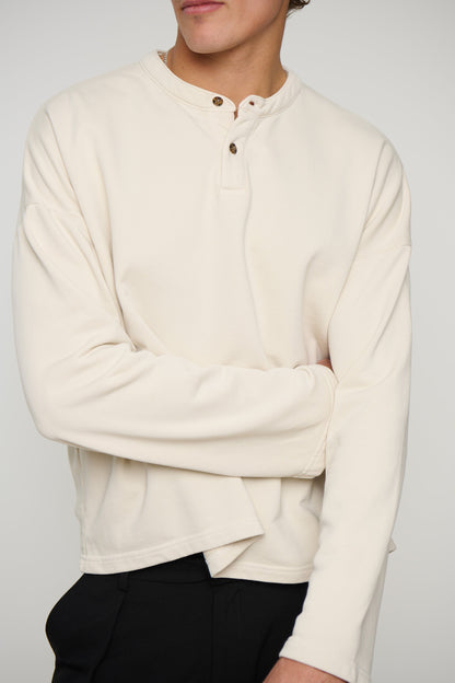 Fleece Crop Henley Ivory