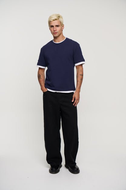 Double Trim Cotton Tee Navy