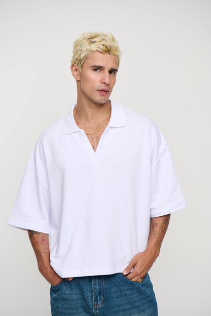 Jersey Crop Polo White