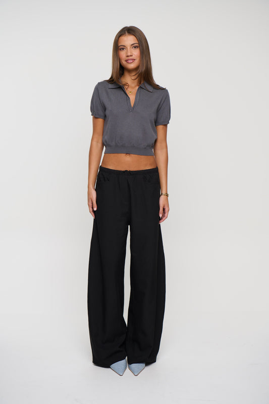 Lena Cropped Polo Dark Grey