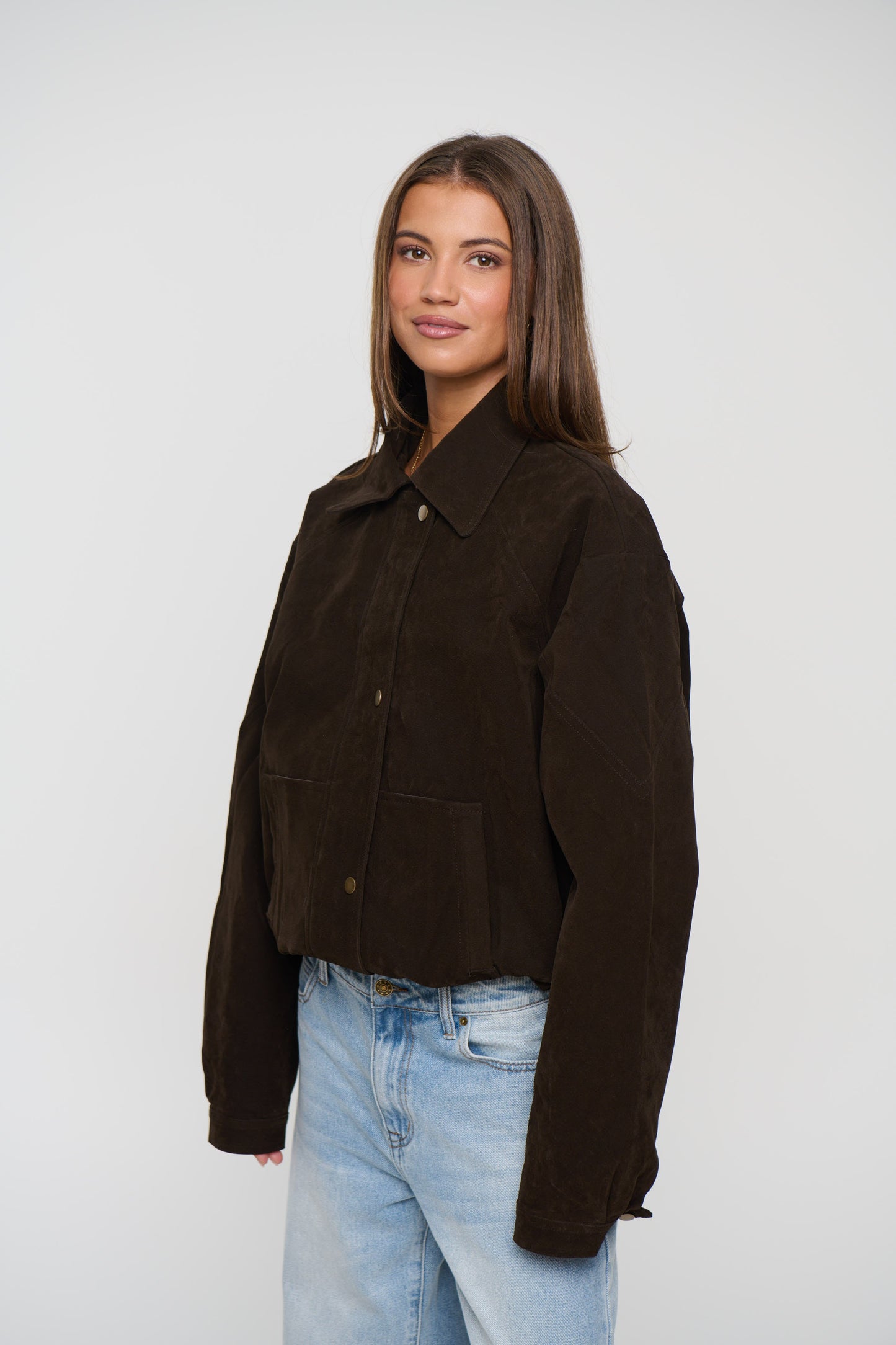 Jorja Suede Bomber Jacket Bark