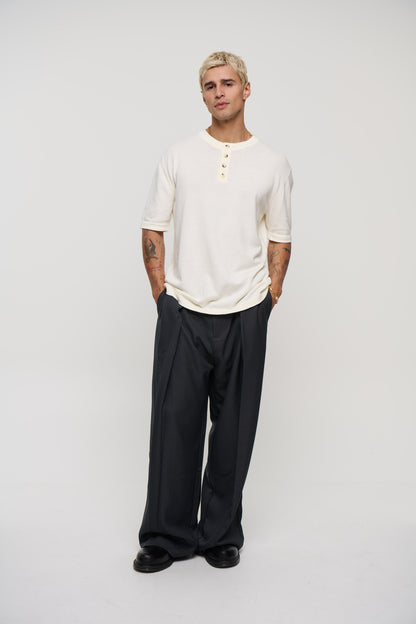 Jackson Fitted Short Sleeve Henley Ivory