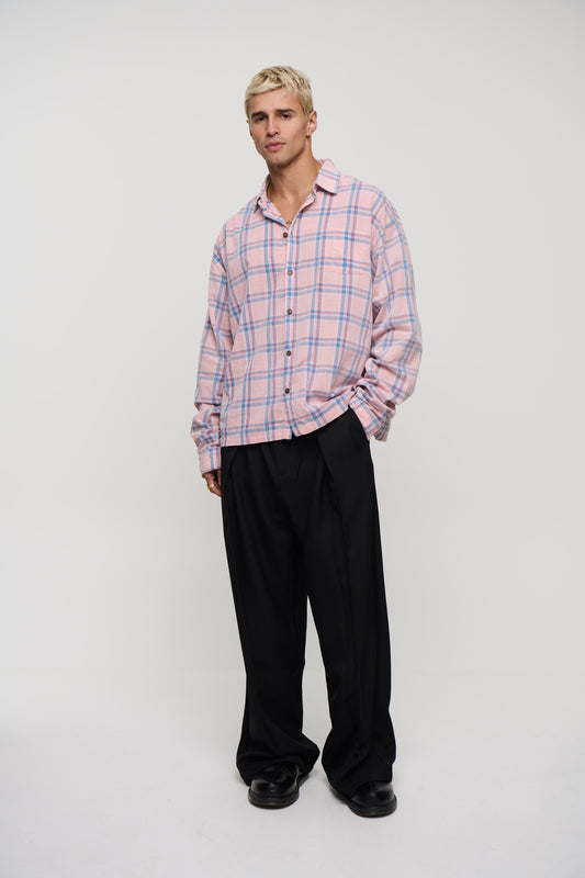 Cord Washed Check Shirt Salmon