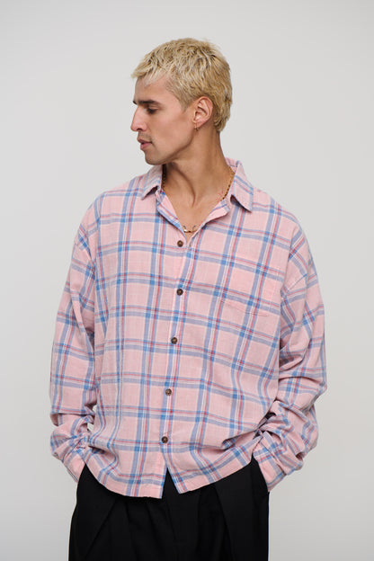 Cord Washed Check Shirt Salmon