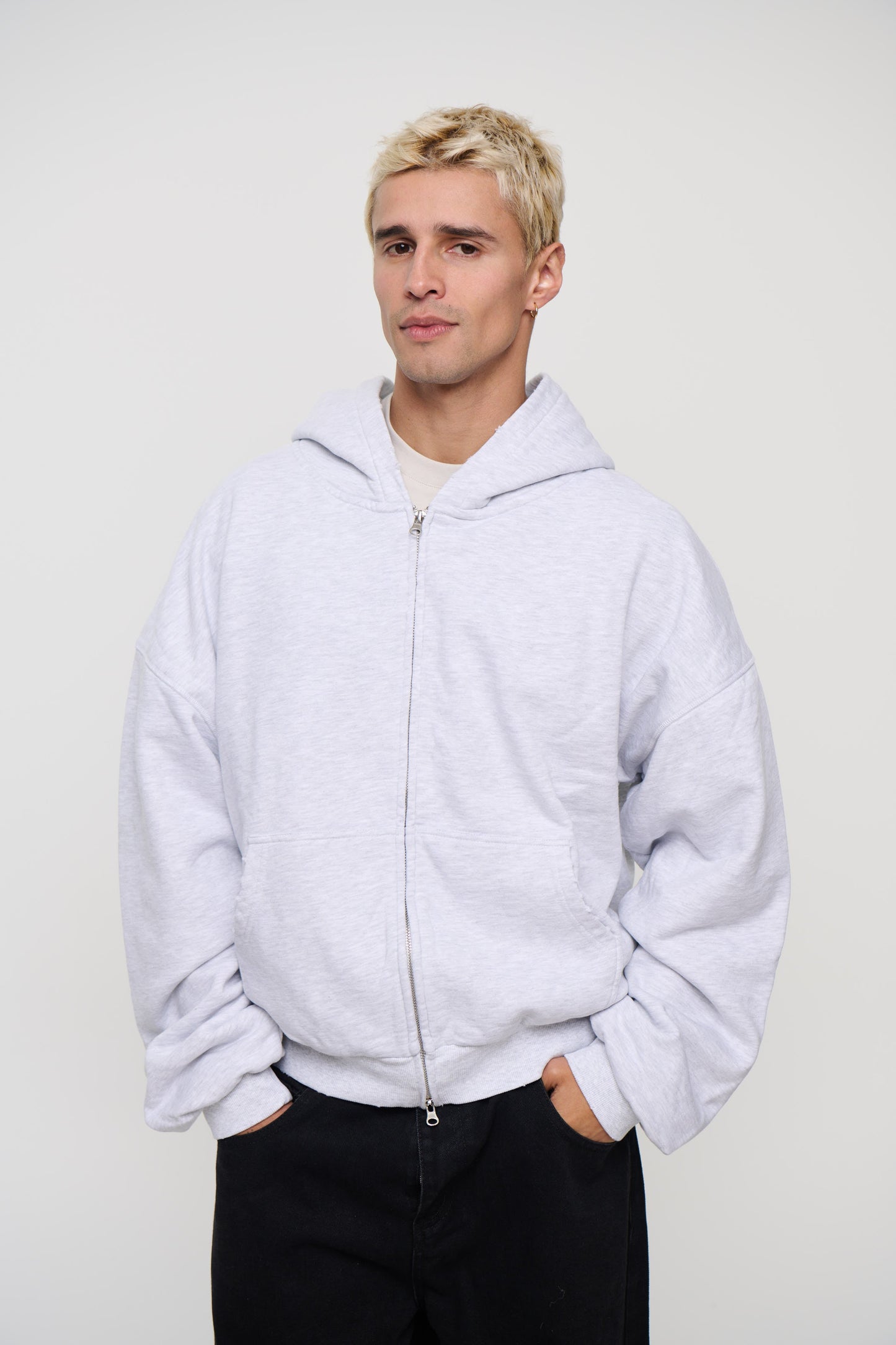 Heavyweight Lined Zip Up Hood Grey
