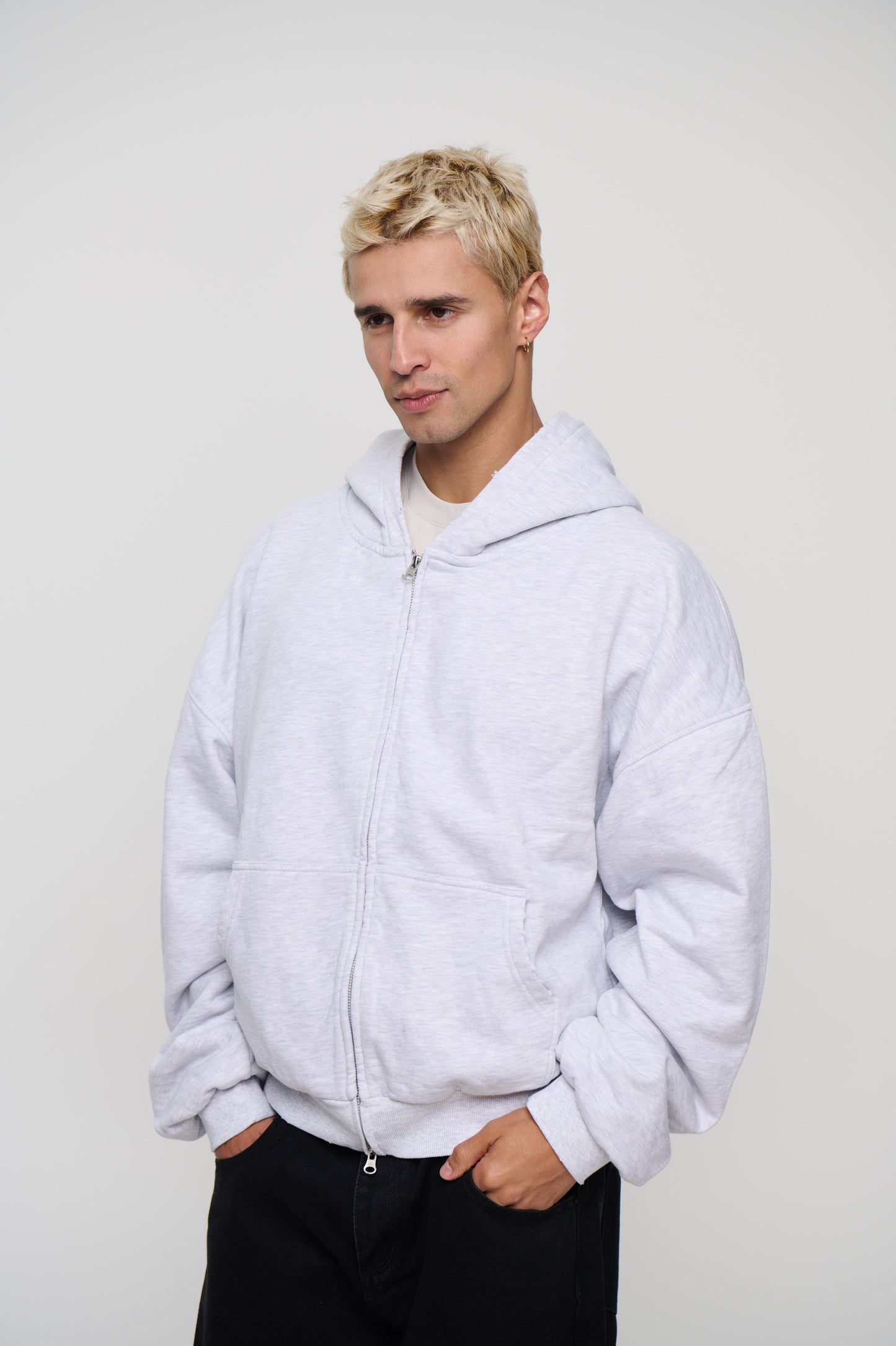Heavyweight Lined Zip Up Hood Grey
