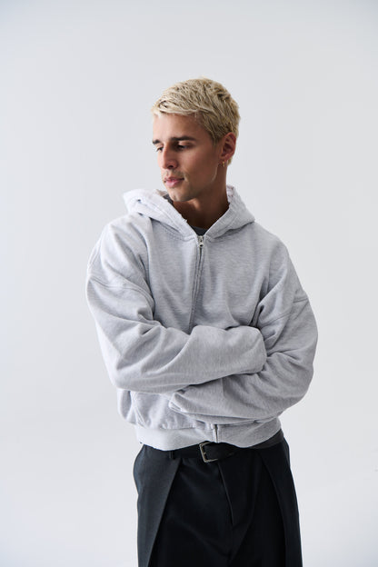 Heavyweight Lined Zip Up Hood Grey