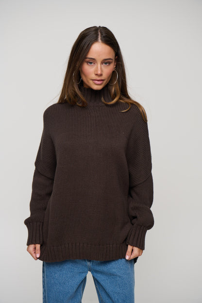 Layla Funnel Neck Knit Chocolate