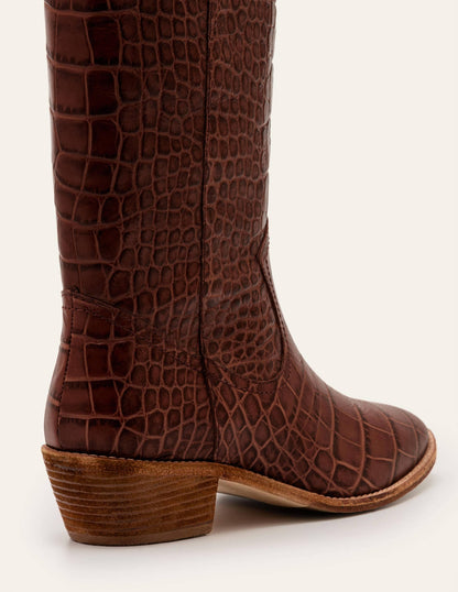 Allendale Knee High Boots-Mahogany Croc