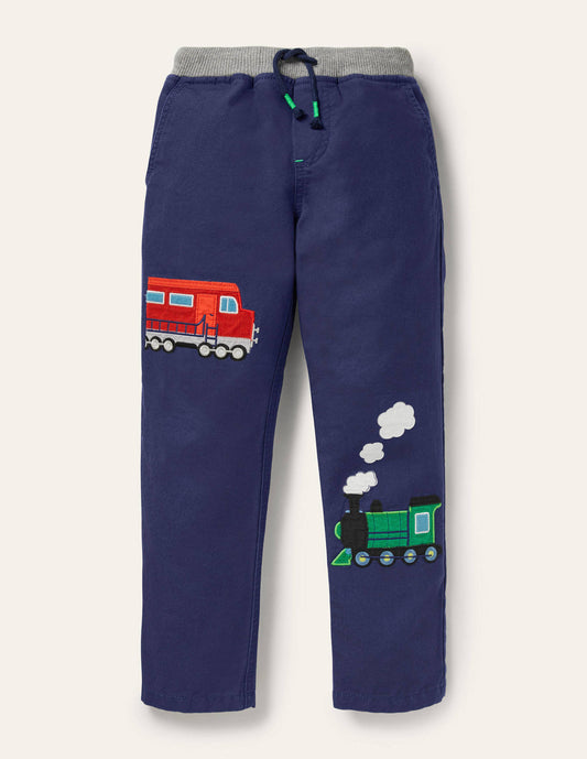 Appliqué Pull-on Pants-Starboard Blue Trains
