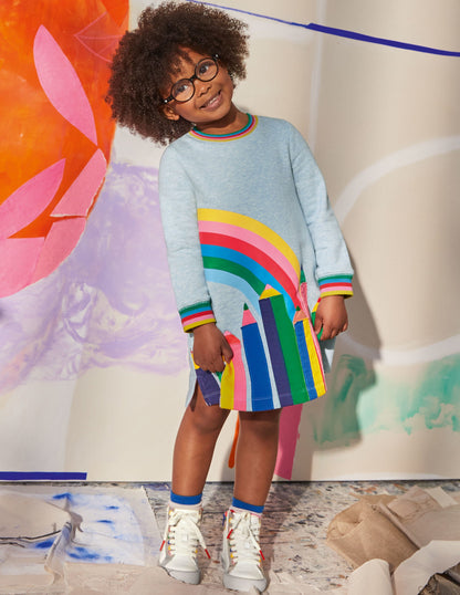 Appliqué Sweatshirt Dress-Light Blue Pencils