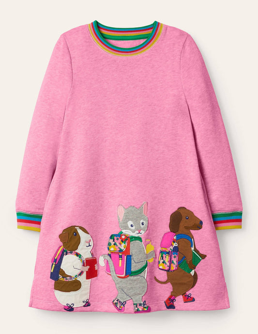 Appliqué Sweatshirt Dress-Bright Petal Pink Friends