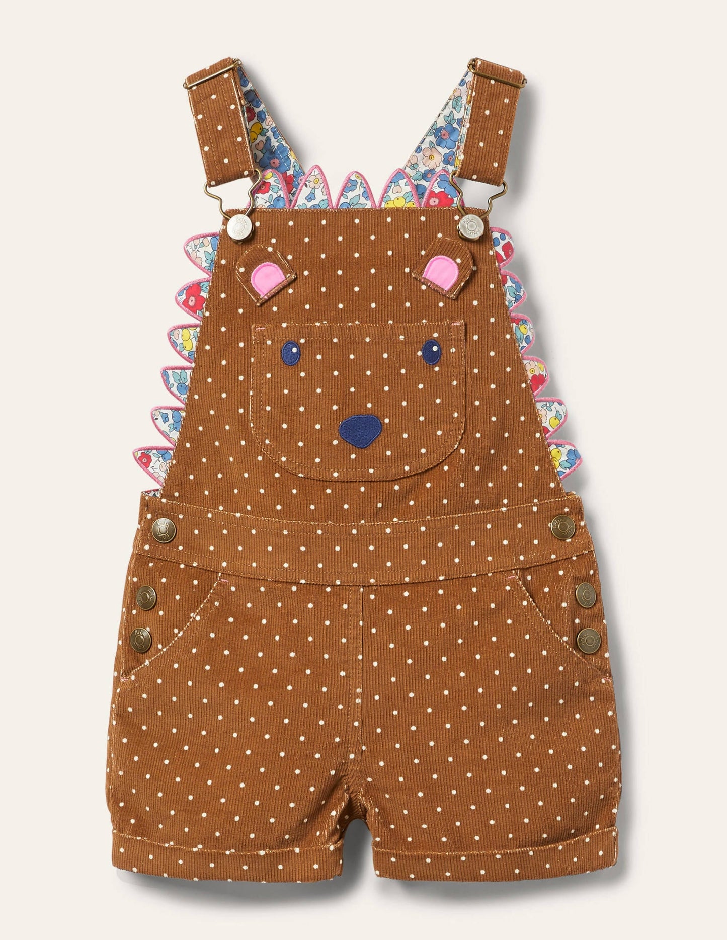 Animal Short Cord Overalls-Butterscotch Brown Hedgehog