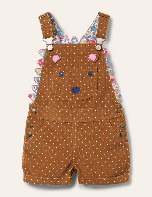 Animal Short Cord Overalls-Butterscotch Brown Hedgehog