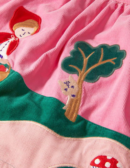 Appliqué Scene Cord Skirt-Formica Pink Red Riding Hood