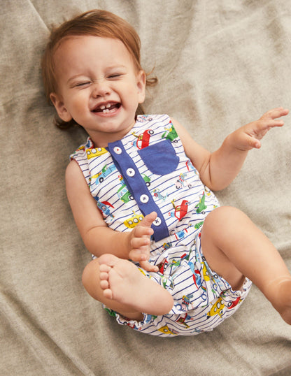 Animal Adventures Romper-Ivory/Blue Animal Adventures
