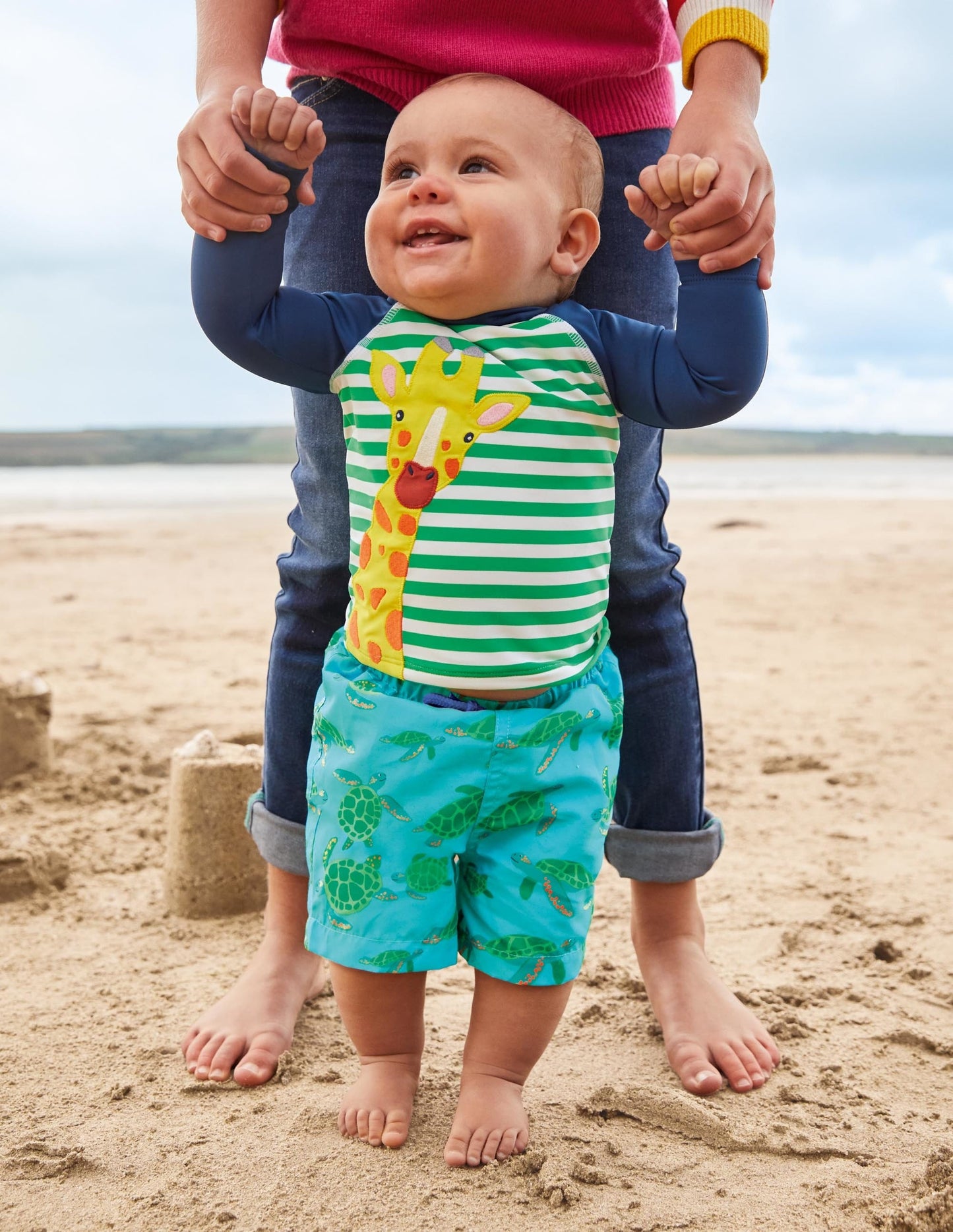 Appliqué Rash Guard-Sapling Green/Ivory Giraffe