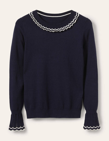 Aimee Pointelle Sweater-Navy