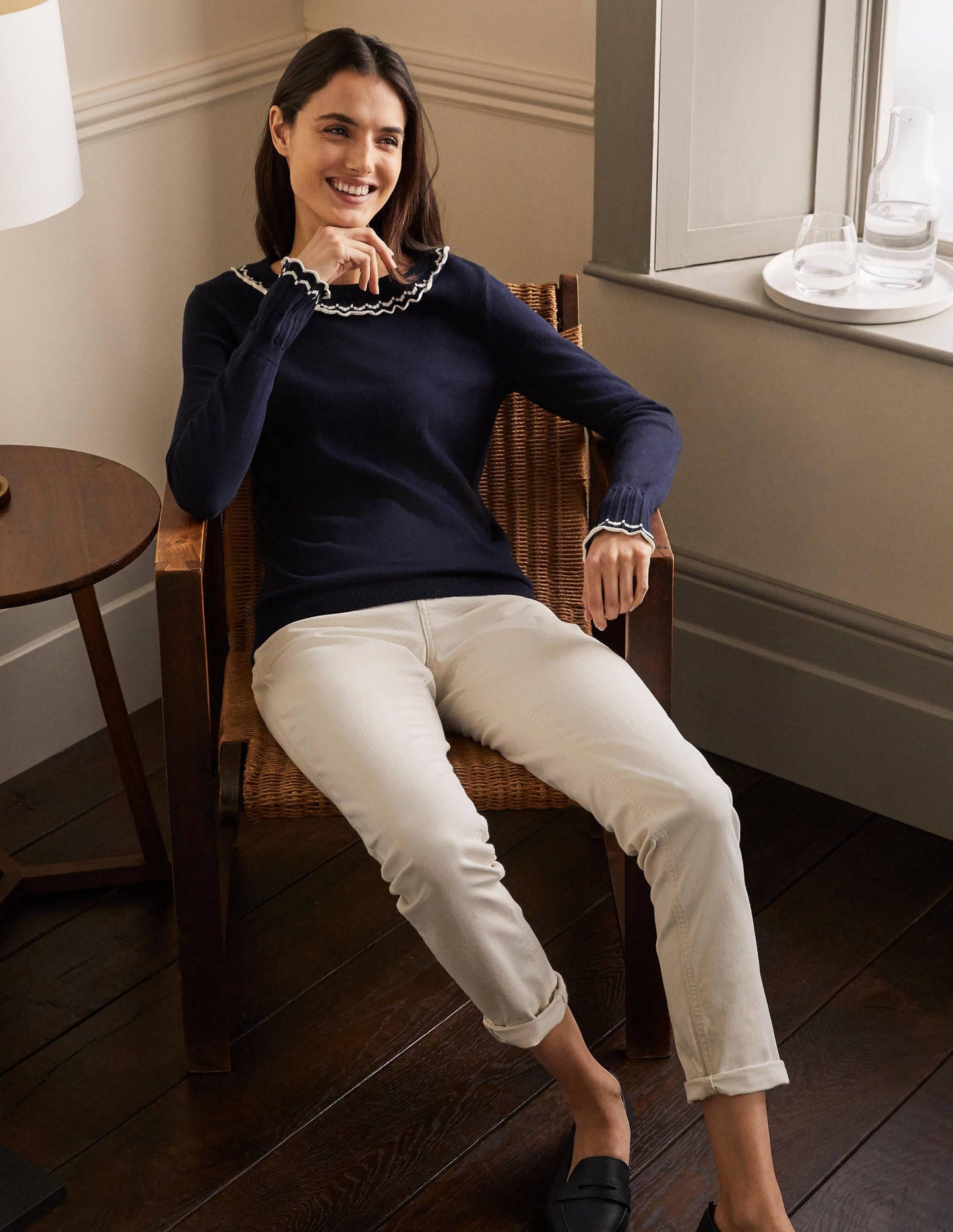 Aimee Pointelle Sweater-Navy