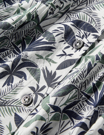 Antonia Cotton Shirt Dress-Ivory, Tropical Palm