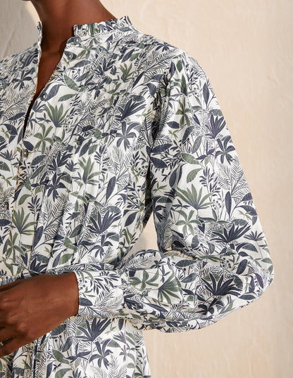 Antonia Cotton Shirt Dress-Ivory, Tropical Palm