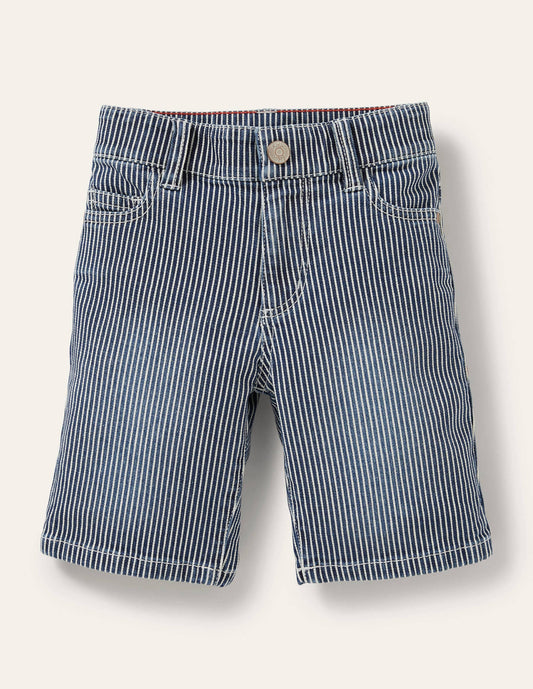 Adventure-flex Denim Shorts-Indigo Blue Ticking