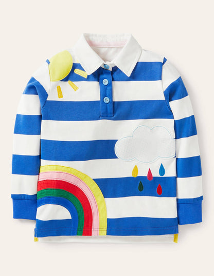Appliqué Rugby Top-Bright Marina Blue/Ivory