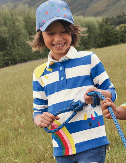 Appliqué Rugby Top-Bright Marina Blue/Ivory