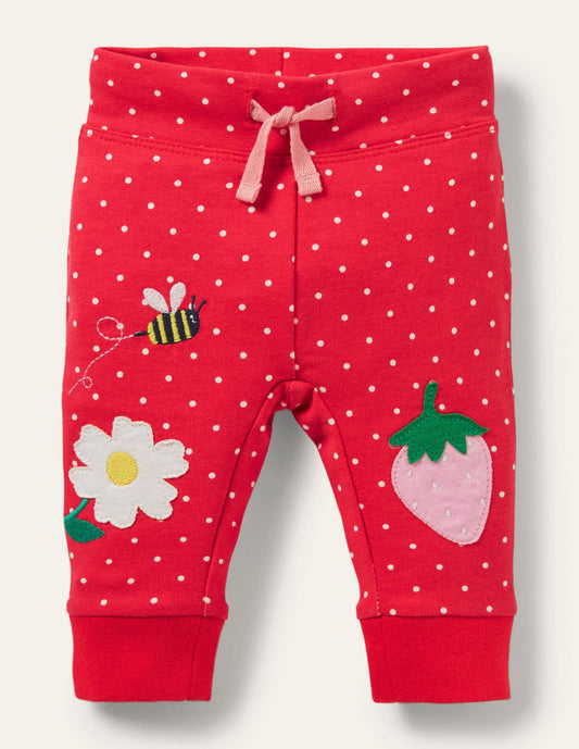 Appliqué Jersey Pants-Strawberry Tart Pin Spot