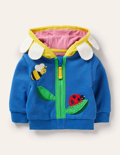 Appliqué Hoodie-Blue Flower