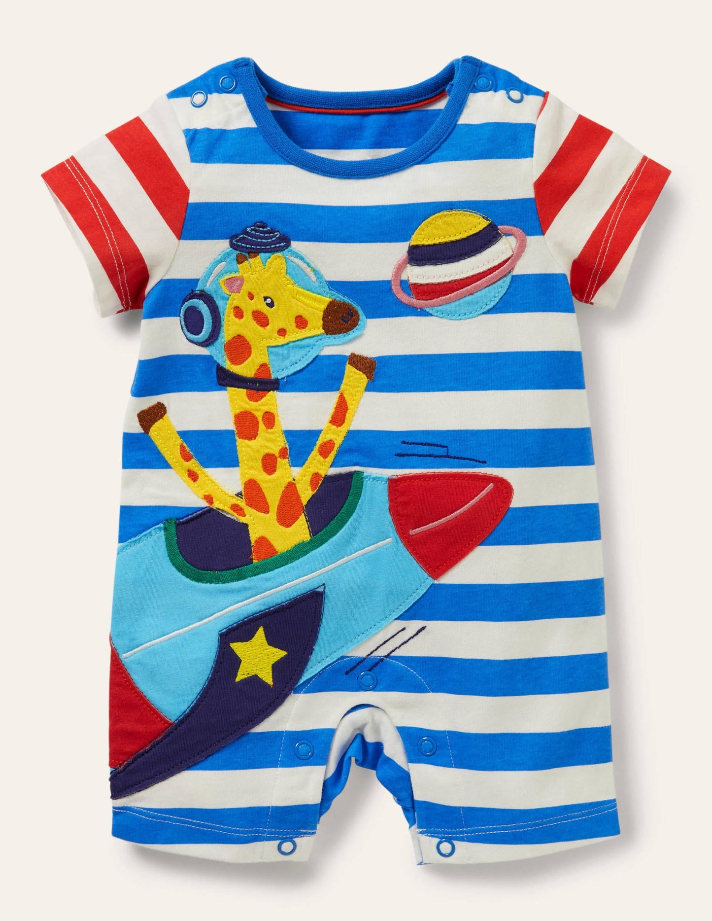 Appliqué Romper-Marina/Ivory Stripe Space