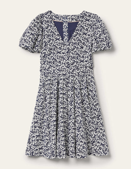 Back Detail Jersey Mini Dress-Navy, Floret Bud