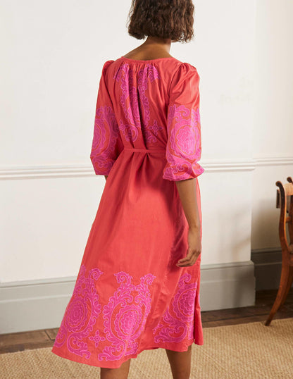 Applique Midi Dress-Bright Papaya