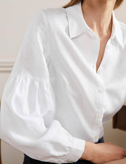 Anna Blouson Linen Shirt-White