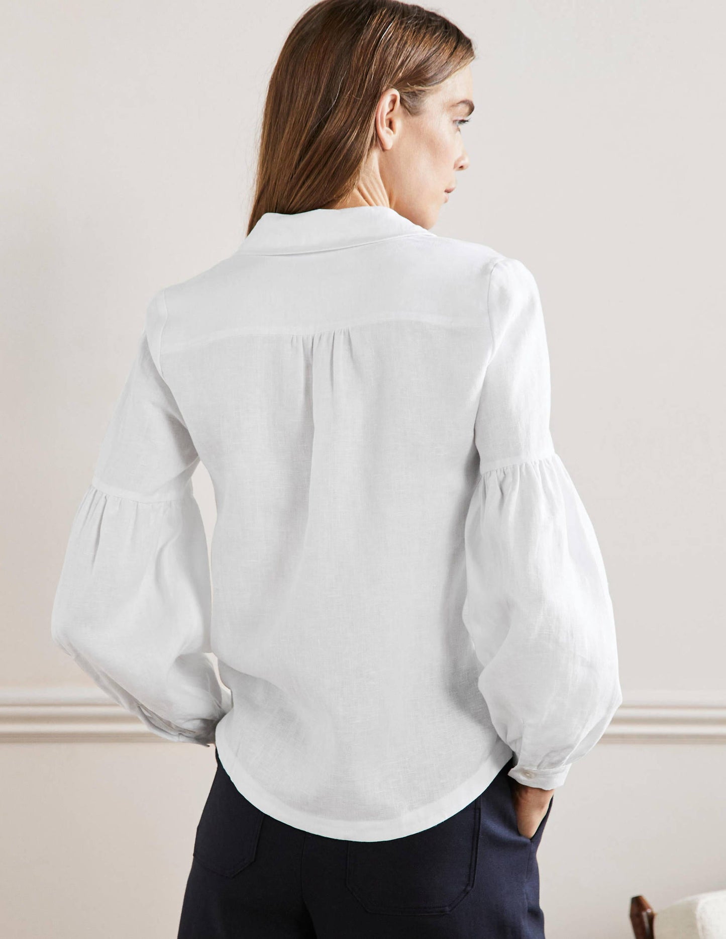 Anna Blouson Linen Shirt-White